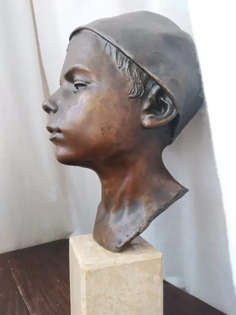 Beeld, Jongen rustend - 48 cm - Brons - Eerste helft 20e eeuw