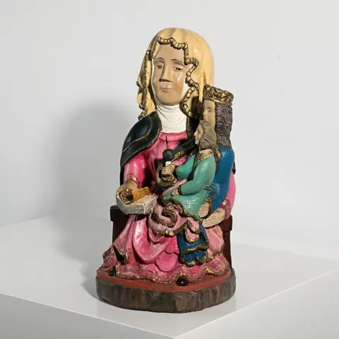 Sculptuur van Heilige Moeders - Santana, Maagd Maria en Baby Jezus - Hout - omstreeks 1900