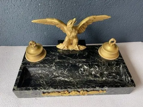 Inktstel met bronzen adelaar - Empire stilj - Brons, Marmer - Eind 19e eeuw