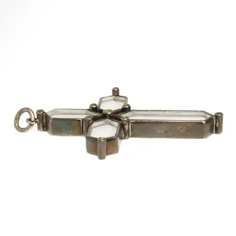 Kruis hanger met smaragden - Zilver, smaragden en kristal - Postmiddeleeuws, ca. 1850 na Christus