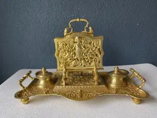 Inktstel, pennenhouder en brievenhouder - Brons - Tweede helft 19e eeuw