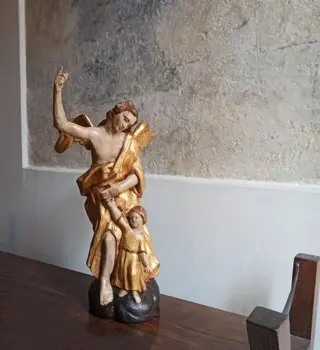 Beeld, "Aartsengel Rafaël en Tobit" - 46 cm - Hout - 19e eeuw