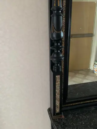 Spiegel, Wandtafel - Hout, Marmer, Parelmoer - Eind 19e eeuw