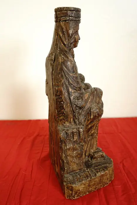 Beeld, Maagd en kind, (52cm.) - Romaanse stijl - Hout - Eind 19e eeuw