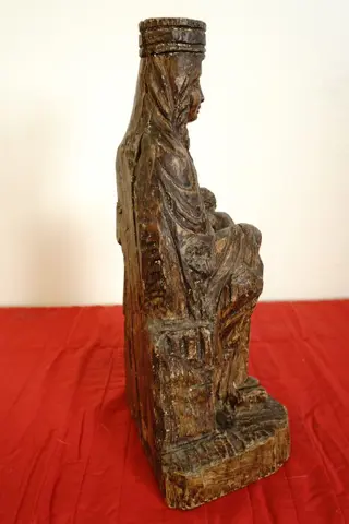 Beeld, Maagd en kind, (52cm.) - Romaanse stijl - Hout - Eind 19e eeuw