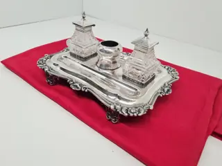 Inktpotje - Kristal, Verzilverd - Eind 19e eeuw