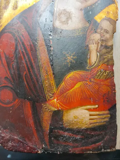 Icoon, Madonna en kind, Veneto-Kretens - Hout - 17e eeuw