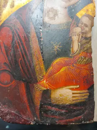 Icoon, Madonna en kind, Veneto-Kretens - Hout - 17e eeuw