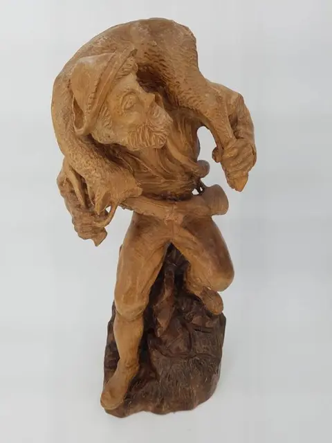 R L - Groot houten beeld "De Jager" (60cm) - Hout - Midden 20e eeuw