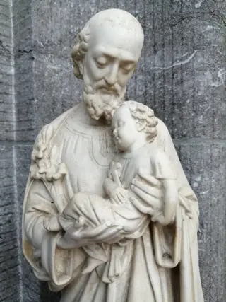 Beeld, St Jozef met Kindje Jezus - Pijpaarde - Circa 1880