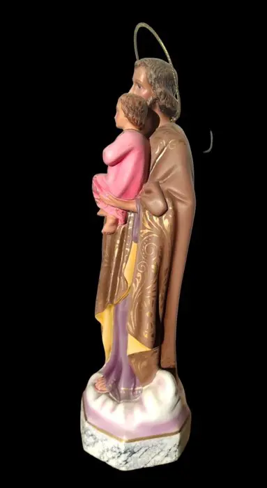 Beeld, Sint-Jozef met het kind (39 cm.) - houtpulp - Eerste helft 20e eeuw