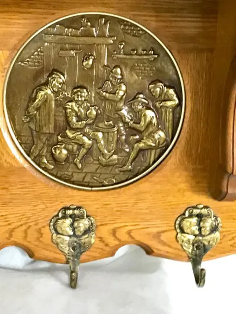 prachtige antieke zeldzame kapstok met hoedenrek - Brons, Eik - 1870