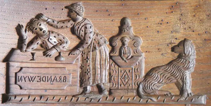 Antieke Speculaasplank: Gevolg van drinken - Hout - 19e eeuw