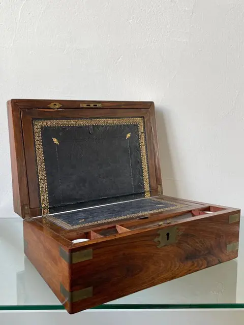 Schrijfkist - Victoriaans - Hout, Koper, Leder - Tweede helft 19e eeuw