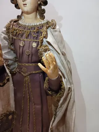 Beeld "Madonna" (71 cm.) - Aardewerk, Glas, Hout - Tweede helft 19e eeuw