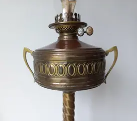 Bijzondere grote staande olie lamp met dubbele Wright&Butler brander - Koper - 19e eeuw