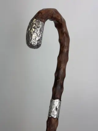 Wandelstok, Engelse klassiek exemplaar met zilveren band - Brons (verzilverd), Hagedoorn (hawthorn) - Circa 1908