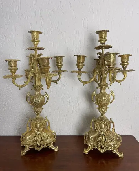 Candlesticks - five arms (2) - Brons - about 1900