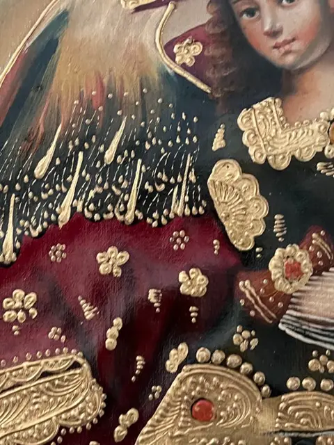 Peruaans Cuzco schilderij Aartsengel St Raphael met vis - Olieverf op canvas - 20ste eeuw