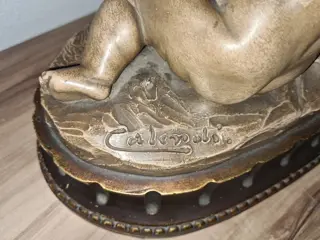 A. Calendi (XIX / XX) - Beeld, grote beeldengroep van jonge Bacchus, putto en satyr (1) - Keramiek - ca. 1900