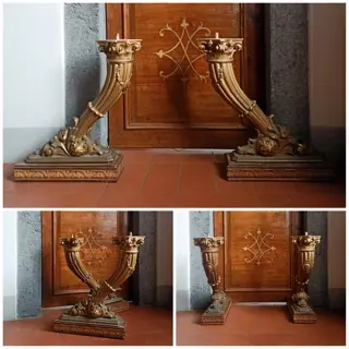 Paar grote hoorn des overvloeds - 60 cm - Hout - 19e eeuw