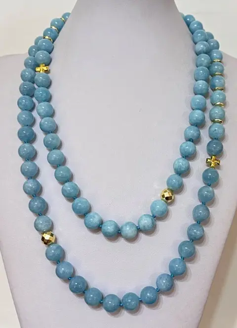 Exclusieve SET van Aquamarine - met Griekse kruisen van Hematiet (bescherming en evenwicht). Sterling zilver - Na 2000