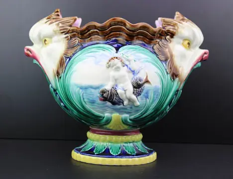 Boch Freres - Antieke majolica vissenkoppen bloempot plantenbak. - Aardewerk