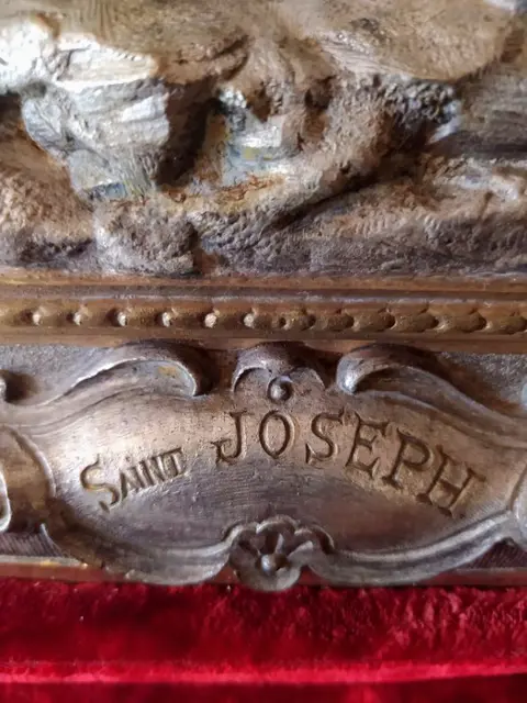 Beeld, Sint-Jozef met Jezus in zijn armen. - Zinklegering - Eind 19e eeuw