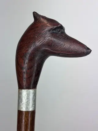 Wandelstok, Black Forest snijwerk - hond - Hout - Midden 20e eeuw