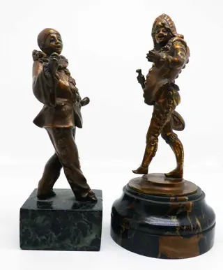 Beeld, Buste, Pierrot met en zonder mandoline (2) - Brons (gepatineerd) - Eind 19e eeuw