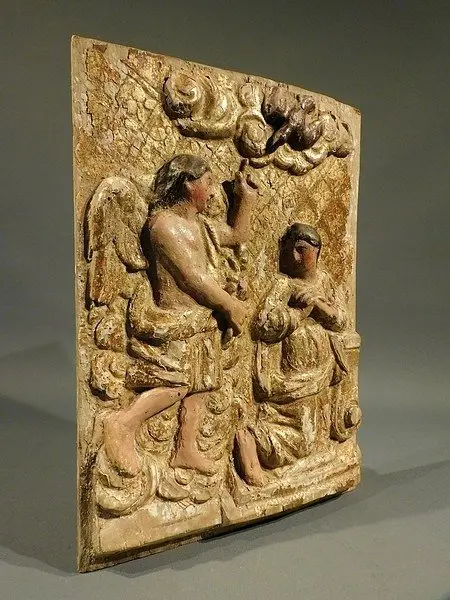 Reliëf, Annunciatie- Maria boodschap - Hout - 18e eeuw