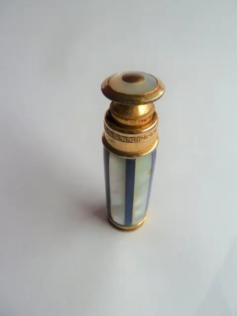 Oude parelmoer en blauwe glazen zakspray uit het einde van de 19e eeuw (1) - Blauw glas, parelmoer, metaal - Eind 19e eeuw