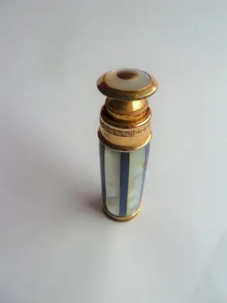 Oude parelmoer en blauwe glazen zakspray uit het einde van de 19e eeuw (1) - Blauw glas, parelmoer, metaal - Eind 19e eeuw