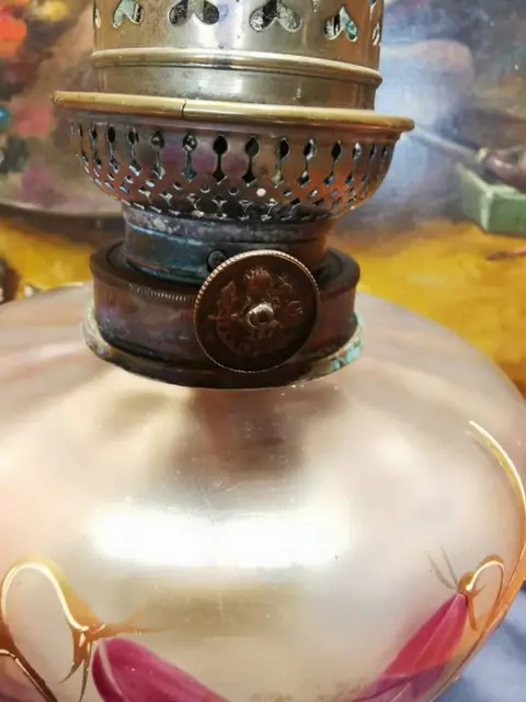 Tafellamp, Kerosinelamp (1) - Glas, Messing - Begin 20e eeuw