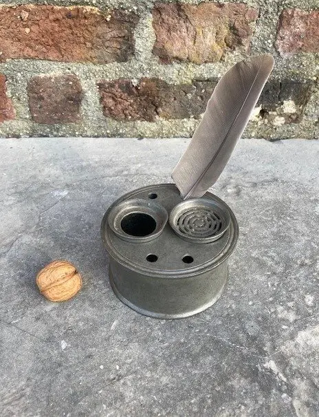 2 antiek tinnen inktstellen , raadsheertje (2) - Tin - 19e eeuw