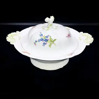 Meissen - Exquise antieke terrine met draaiknopdeksel - "Red Rose & Forget-me-Not" (33 cm) - Handbeschilderd porselein