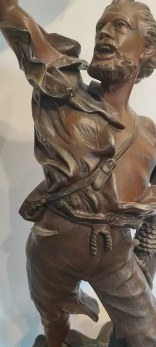 Arthur Waagen (1869-1910) - Beeld, schipbreukeling met vlag "Detresse" - 72 cm - Zinklegering - ca. 1900