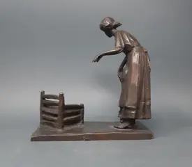 Beeld, moeder en baby - Gepatineerd brons - Midden 20e eeuw