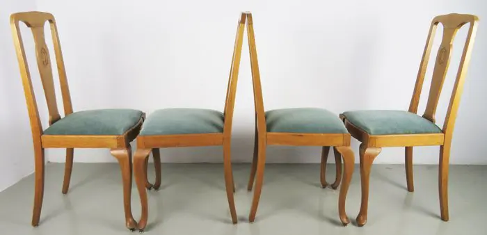 Eetkamer stoel (4) - Queen Anne stijl - Eik, Velours - Eerste helft 20e eeuw