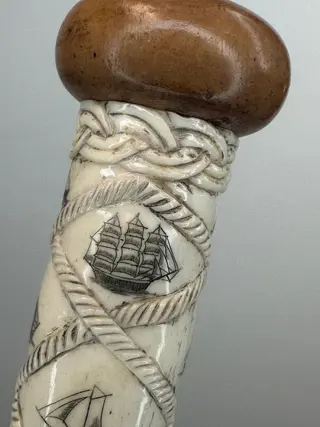 Wandelstok, Maritiem thema - Been, Hout - Circa 1940