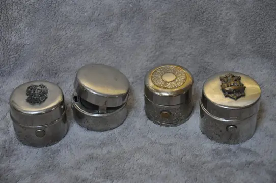 travel ink bottles Breveté S.G.D.G Paris and H G (4) - nickel-plated copper, glass - Eind 19e eeuw