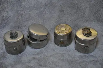 travel ink bottles Breveté S.G.D.G Paris and H G (4) - nickel-plated copper, glass - Eind 19e eeuw