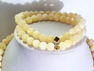 Mooie gele jade - AAAA - ZELDZAAM - met Griekse kruizen - ketting en 2 armbanden (3) - hematiet - 925 zilver vergulde broche - Tweede helft 20e eeuw
