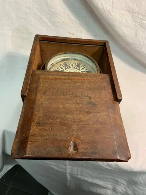 Scheepskompas (1) - Glas, Hout, Koper - Eerste helft 20e eeuw