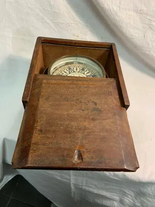 Scheepskompas (1) - Glas, Hout, Koper - Eerste helft 20e eeuw