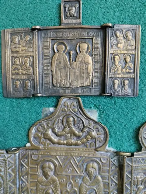 Drieluik, Icoon, Reis-icoon (3) - Brons - Eind 19e eeuw