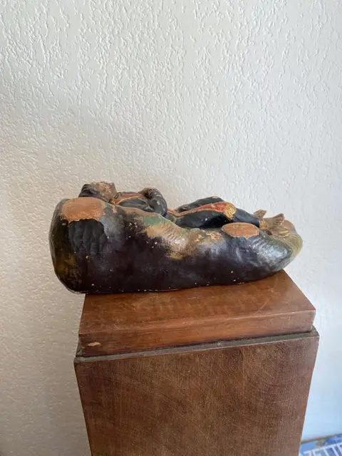 Beeld, Zeldzaam liggend beeld van Sint Franciscus Xaverius - Gezelschap van Jezus - Goa - Hout - Midden 18e eeuw