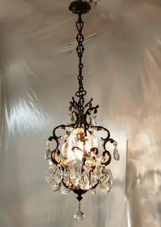 Hanglamp - Brons (verguld), Kristal - Begin 20e eeuw