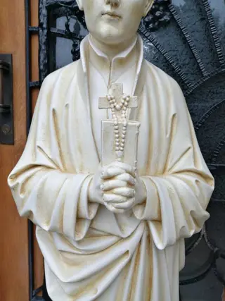 Beeld, Groot Antiek Kerkbeeld van Sint Johannes Bergmans - Gips - Eind 19e eeuw