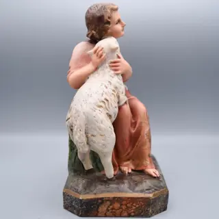 Olot - Baby Jesus met lam - Handgeschilderde houtpulp - Eerste helft 20e eeuw